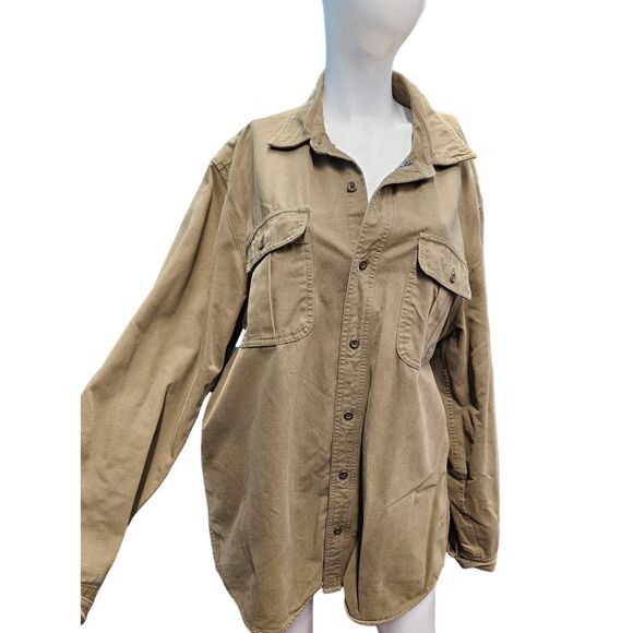 Eddie Bauer Tan Flannel Lined Field Jacket Button up Mens sz Large - Picture 1 of 9